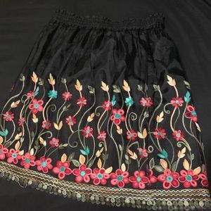 Black floral embroidered mesh overlay skirt